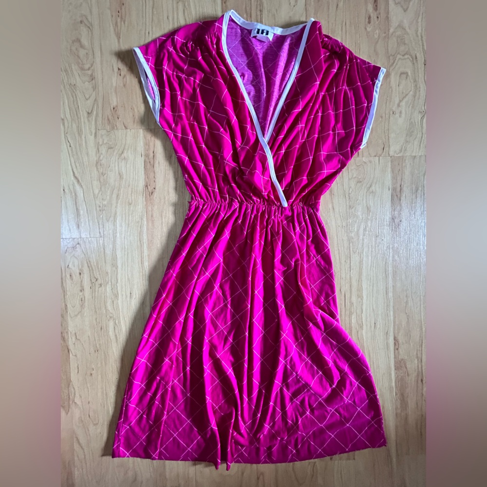 Vintage Retro Pink Plaid Dress with White Accents Fits like Large